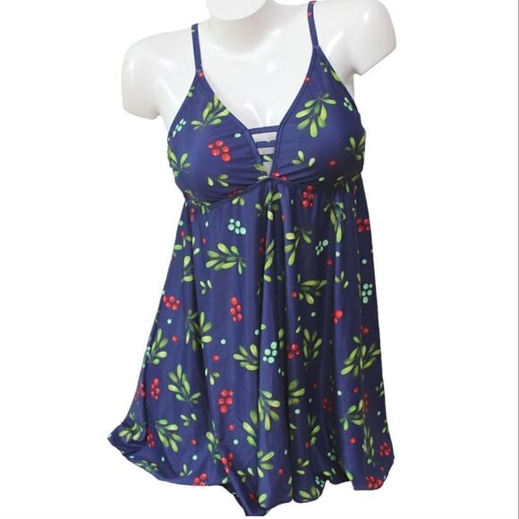Summer Mae Bikini Beach lifestyle swim dress w boy shorts large navy floral - Picture 2 of 12